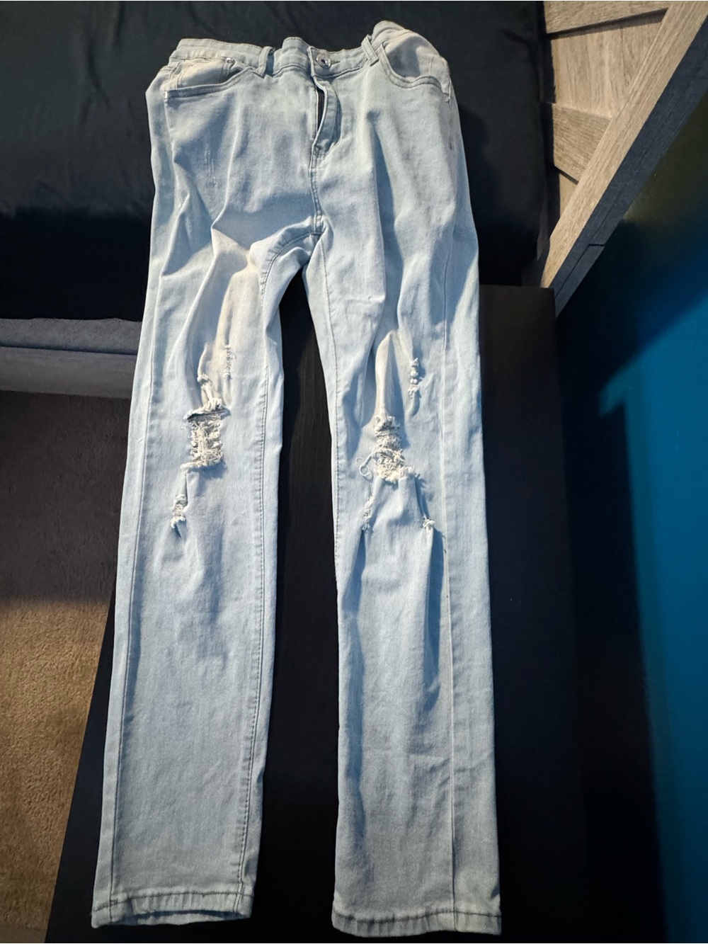 Men's Light Blue Skinny Ripped Jeans - Casual Slim Fit